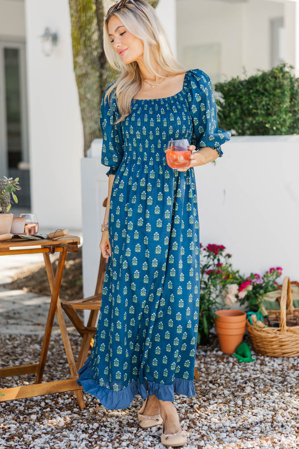 Naturally You Navy Medallion Babydoll Midi Dress, Large - The Mint Julep Boutique Naturally You Navy Medallion Babydoll Midi Dress, Large - The Mint Julep Boutique