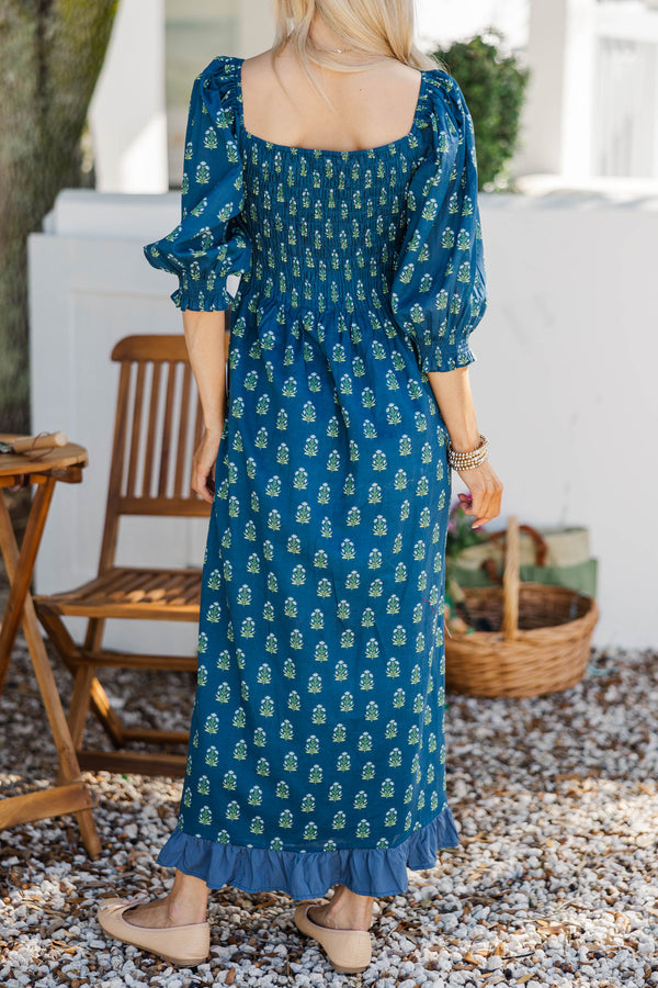 Naturally You Navy Medallion Babydoll Midi Dress, Large - The Mint Julep Boutique Naturally You Navy Medallion Babydoll Midi Dress, Large - The Mint Julep Boutique
