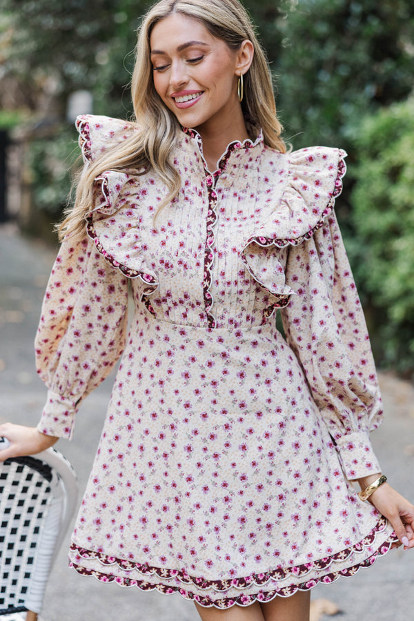 Be My Muse Cream Ditsy Floral Corduroy Dress