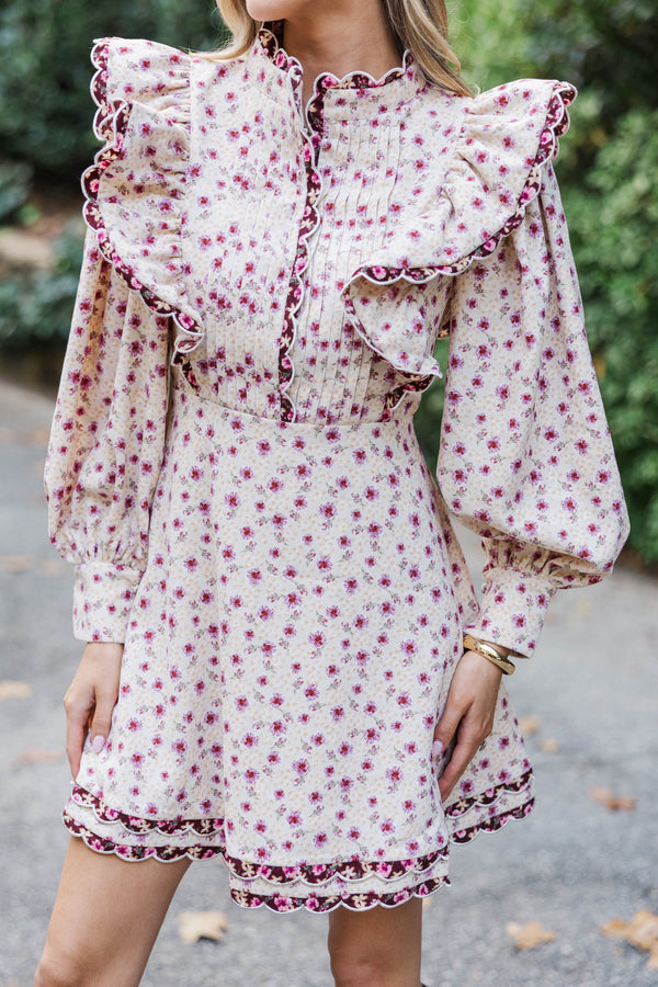 Be My Muse Cream Ditsy Floral Corduroy Dress