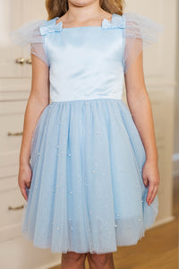 Girls: Dancing Together Light Blue Tulle Pearl Dress