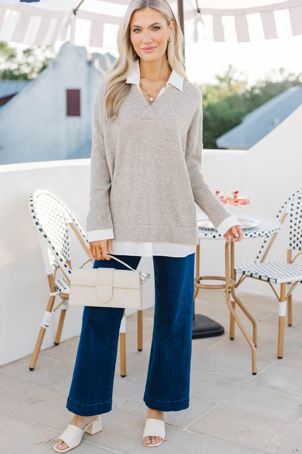 An Easy Love Taupe Layered Sweater