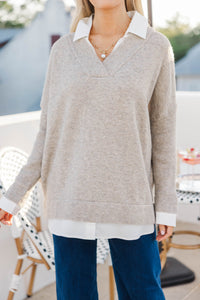 An Easy Love Taupe Layered Sweater