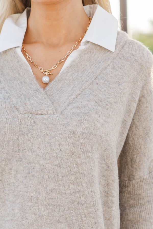 An Easy Love Taupe Layered Sweater