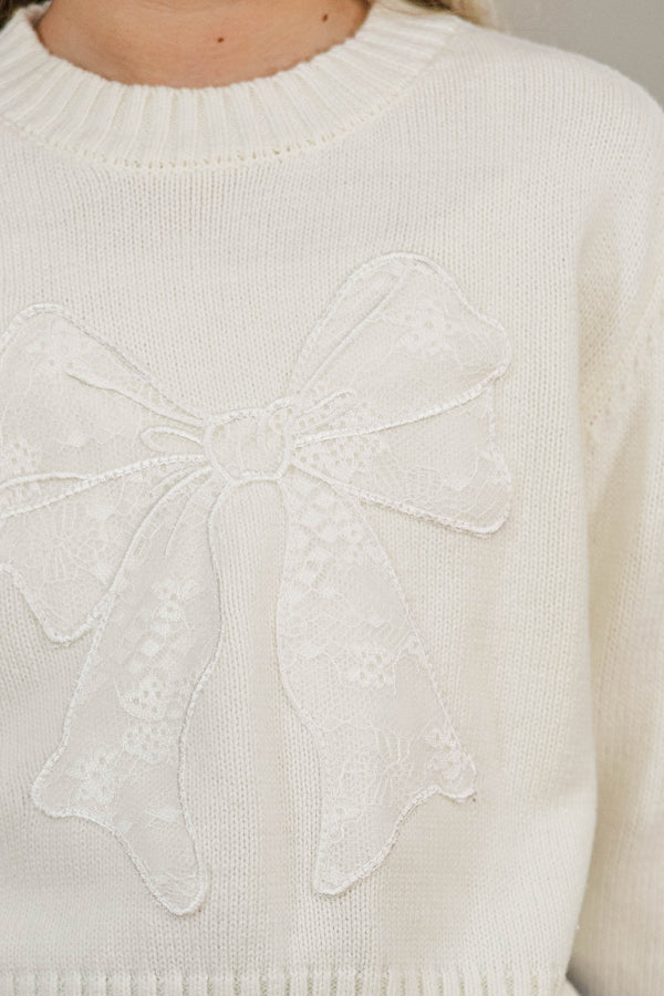 Girls: Feeling So Warm Cream Bow Detail Sweater