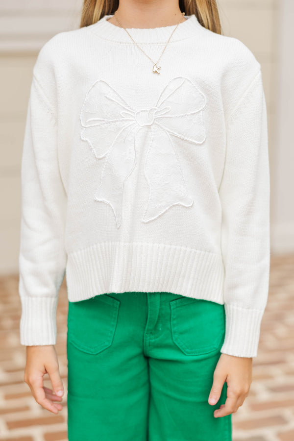 Girls: Feeling So Warm Cream Bow Detail Sweater