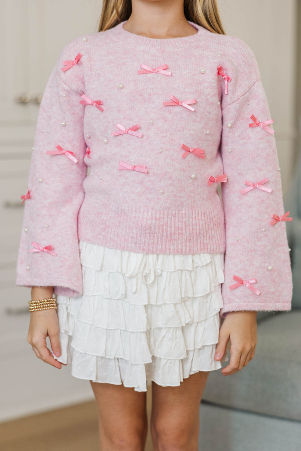 Girls: Dreamy Day Pink Embellished Sweater