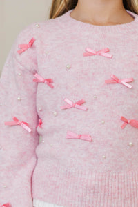 Girls: Dreamy Day Pink Embellished Sweater