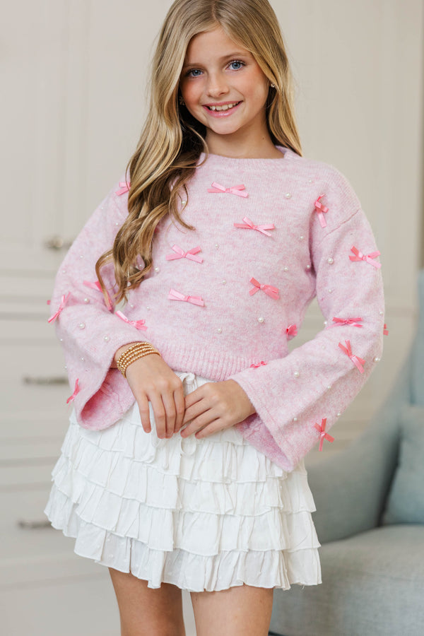 Girls: Dreamy Day Pink Embellished Sweater