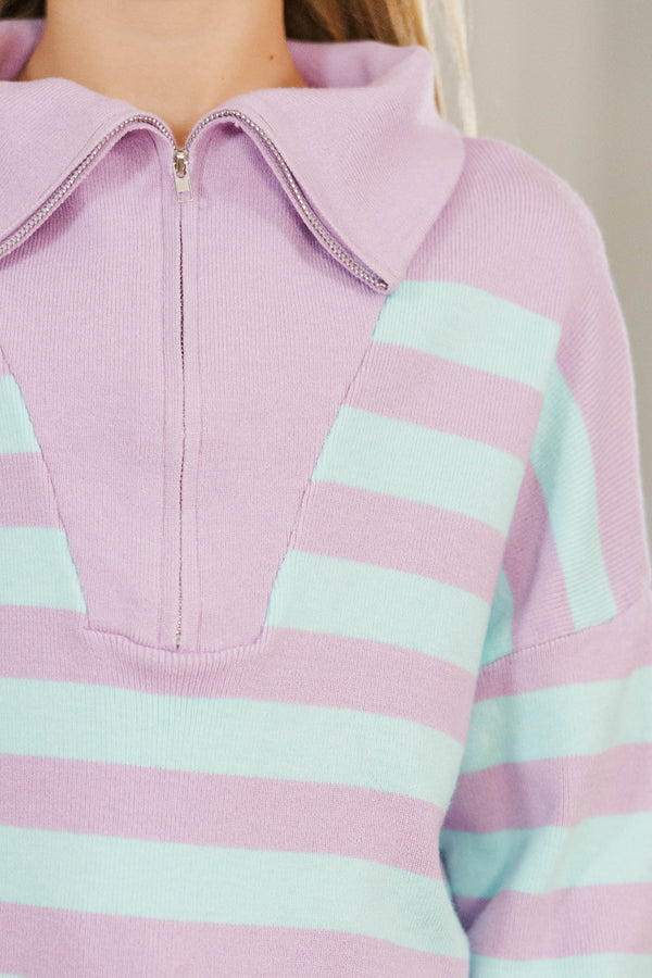 Girls: The Aria Lavender & Blue Striped Pullover