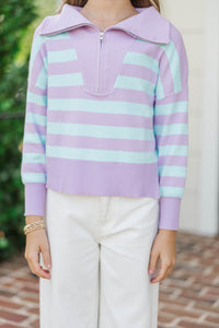 Girls: The Aria Lavender & Blue Striped Pullover