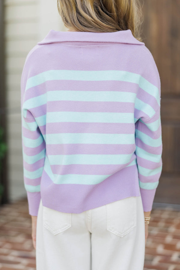 Girls: The Aria Lavender & Blue Striped Pullover