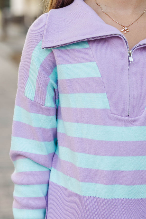 Girls: The Aria Lavender & Blue Striped Pullover