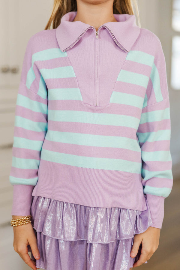 Girls: The Aria Lavender & Blue Striped Pullover