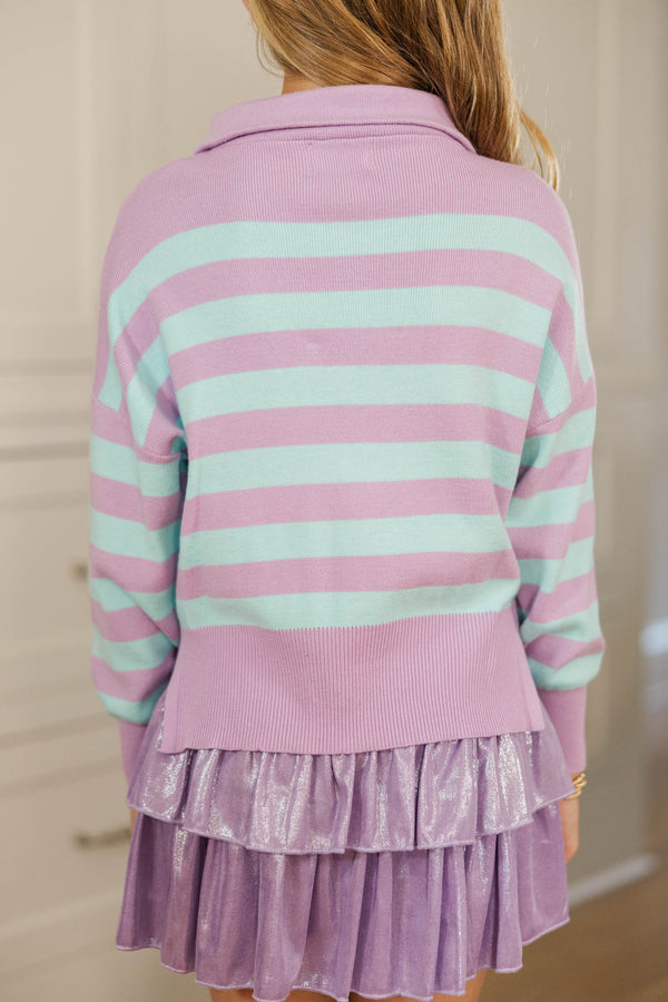 Girls: The Aria Lavender & Blue Striped Pullover