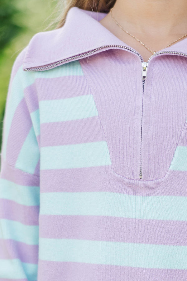 Girls: The Aria Lavender & Blue Striped Pullover