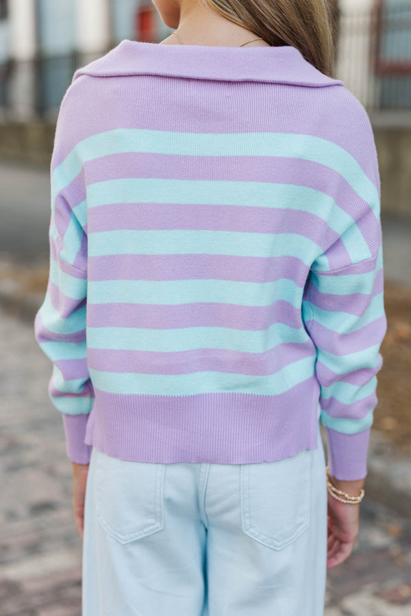 Girls: The Aria Lavender & Blue Striped Pullover