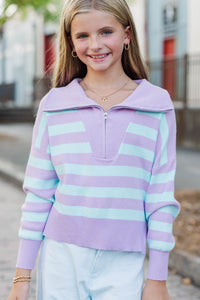 Girls: The Aria Lavender & Blue Striped Pullover