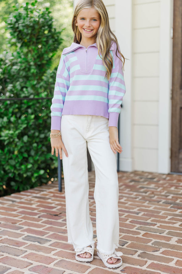 Girls: The Aria Lavender & Blue Striped Pullover