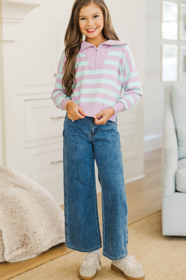 Girls: The Aria Lavender & Blue Striped Pullover