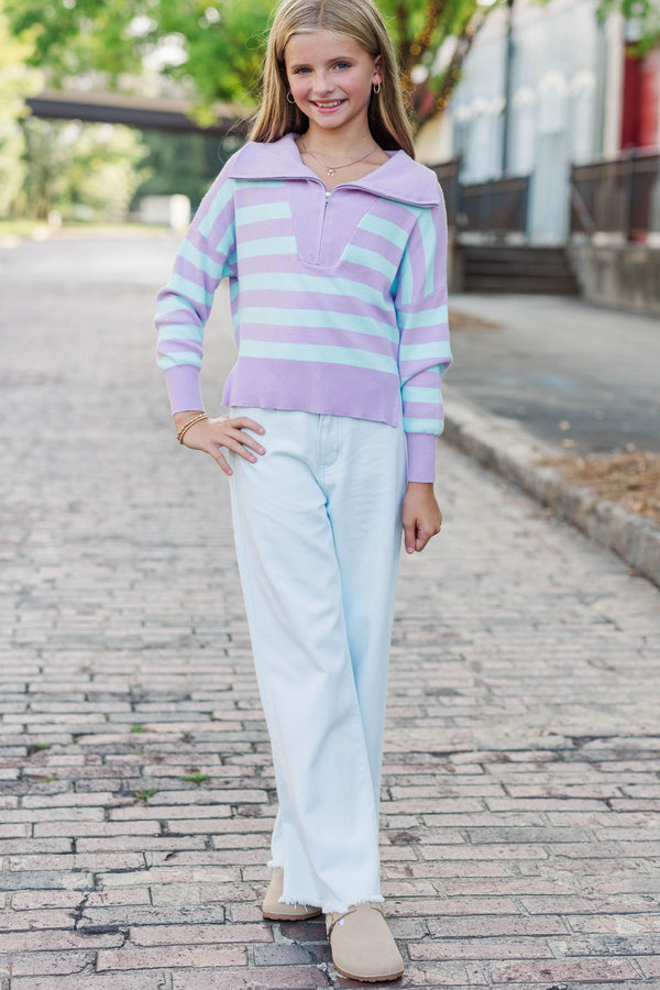 Girls: The Aria Lavender & Blue Striped Pullover