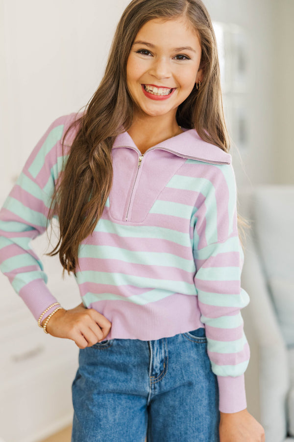 Girls: The Aria Lavender & Blue Striped Pullover