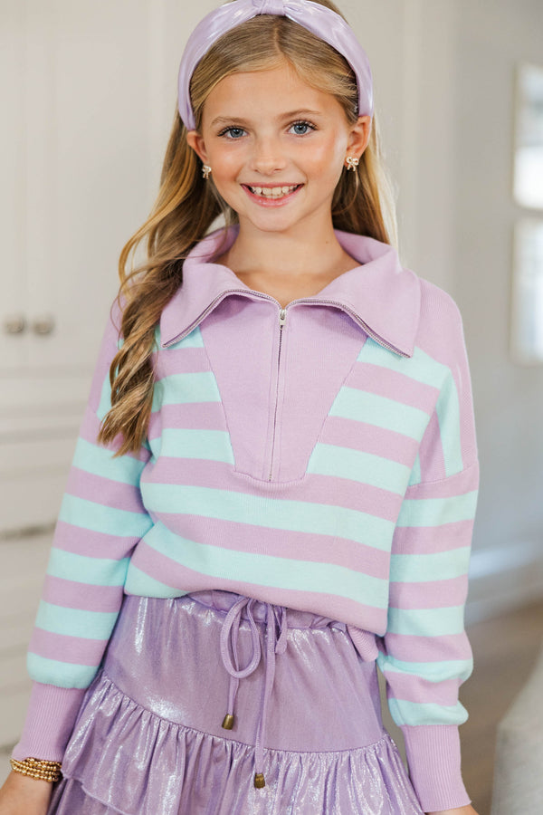 Girls: The Aria Lavender & Blue Striped Pullover