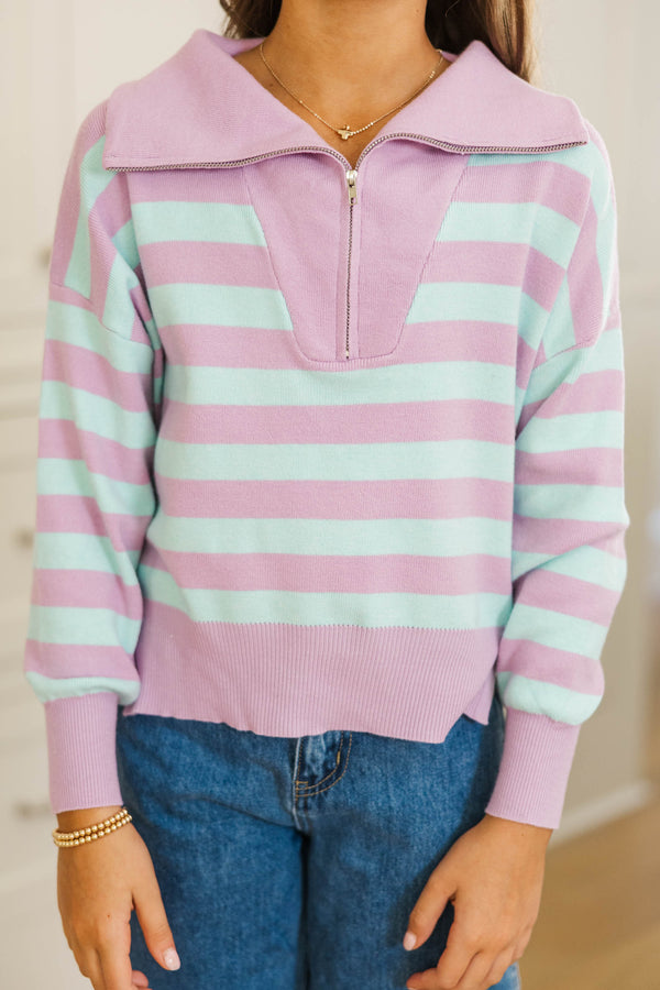 Girls: The Aria Lavender & Blue Striped Pullover