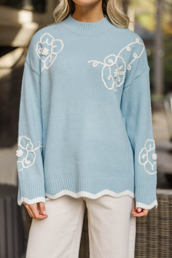 Instant Happiness Light Blue Floral Sweater