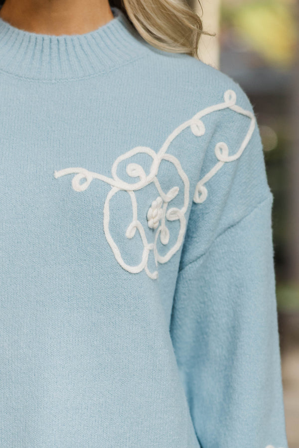 Instant Happiness Light Blue Floral Sweater