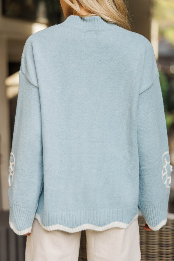 Instant Happiness Light Blue Floral Sweater