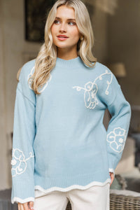 Instant Happiness Light Blue Floral Sweater