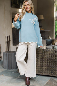 Instant Happiness Light Blue Floral Sweater