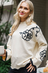 Instant Happiness Black Floral Embroidered Sweater