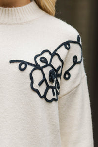 Instant Happiness Black Floral Embroidered Sweater