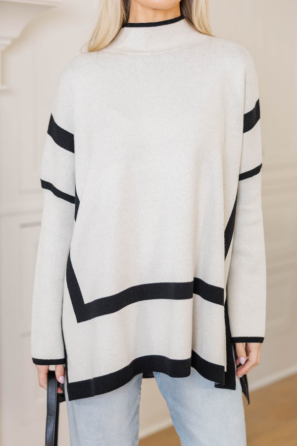 Keep It Cozy Cream Striped Sweater Tunic
