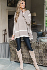Keep It Cozy Taupe Brown Striped Sweater Tunic