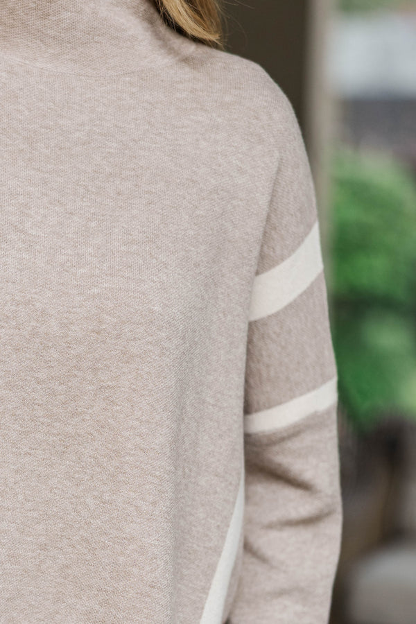 Keep It Cozy Taupe Brown Striped Sweater Tunic