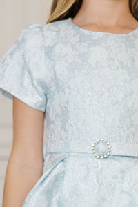 Girls: Let's Dress Up Light Blue Tiered Brocade Dress