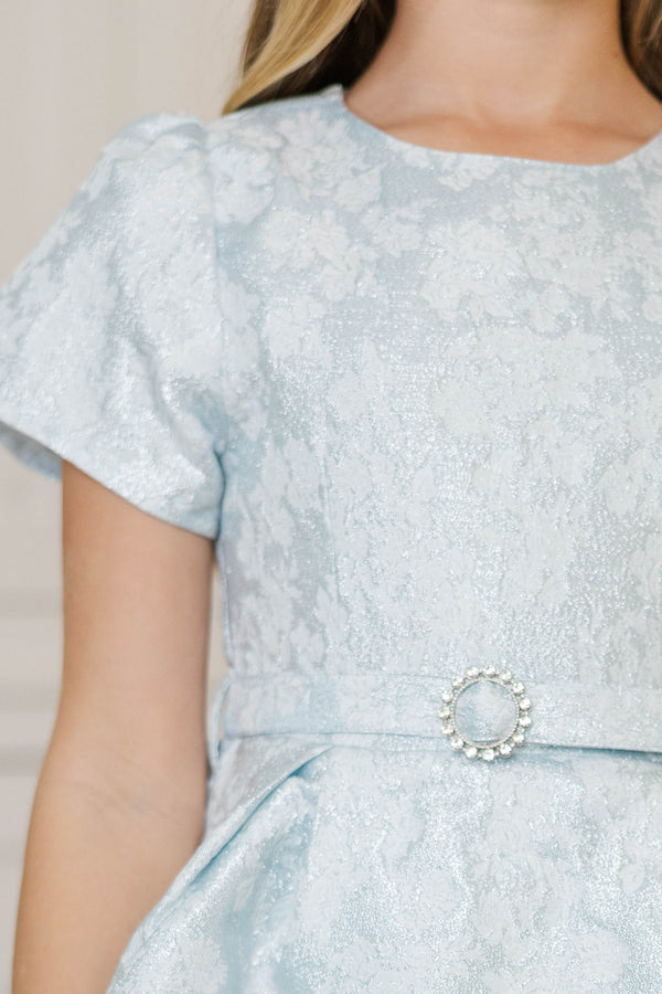 Girls: Let's Dress Up Light Blue Tiered Brocade Dress