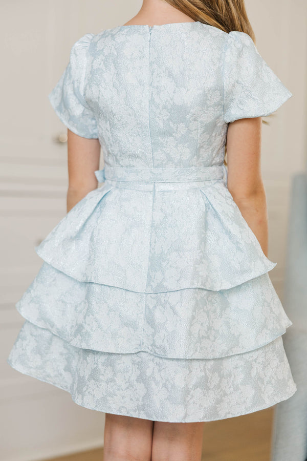 Girls: Let's Dress Up Light Blue Tiered Brocade Dress
