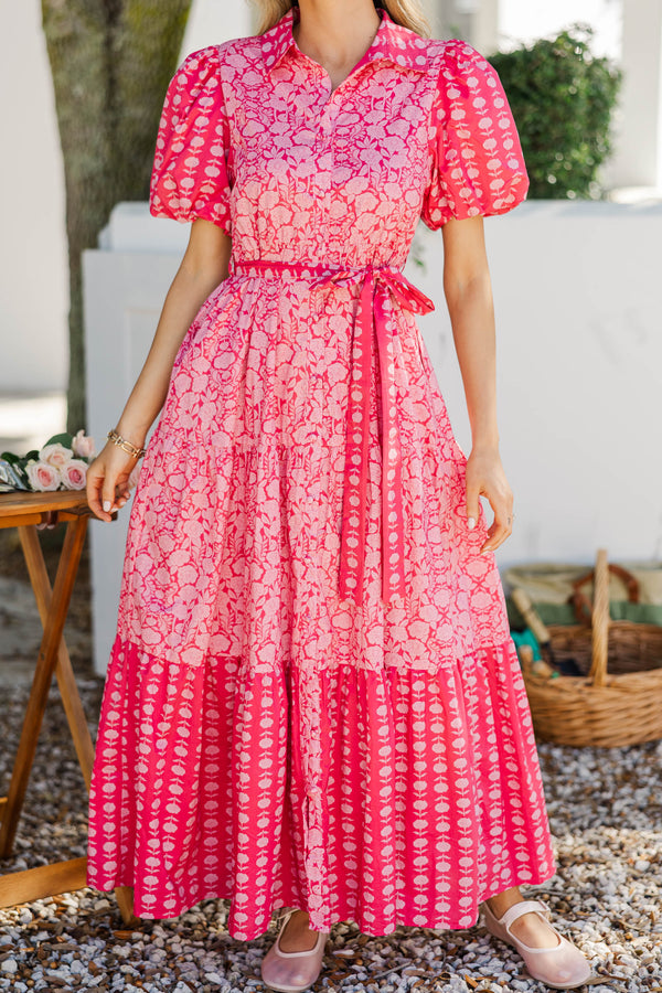 Effortless Days Fuchsia Floral Midi Dress