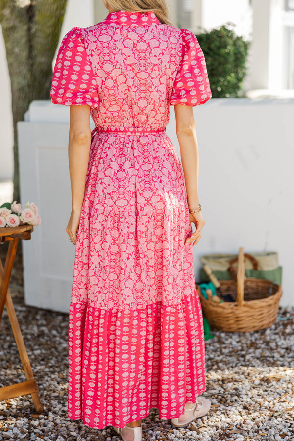 Effortless Days Fuchsia Floral Midi Dress