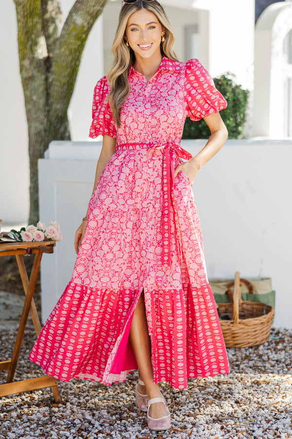 Effortless Days Fuchsia Floral Midi Dress