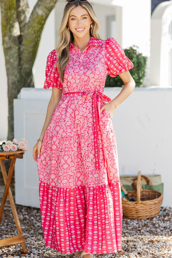 Effortless Days Fuchsia Floral Midi Dress, Large - The Mint Julep Boutique Effortless Days Fuchsia Floral Midi Dress, Large - The Mint Julep Boutique