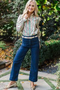 So True Green Floral Trim Blouse