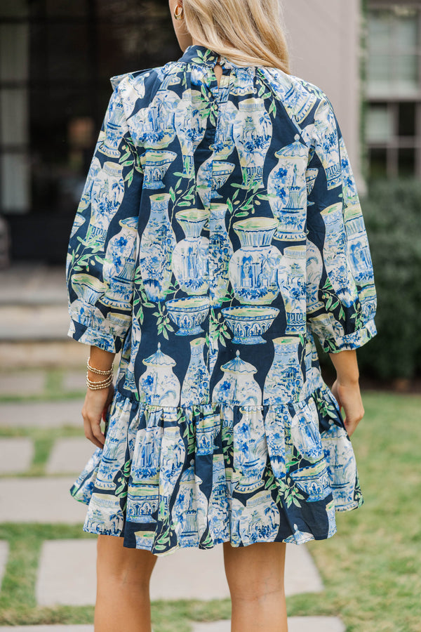 Feeling Extra Special Navy Abstract Print Dress