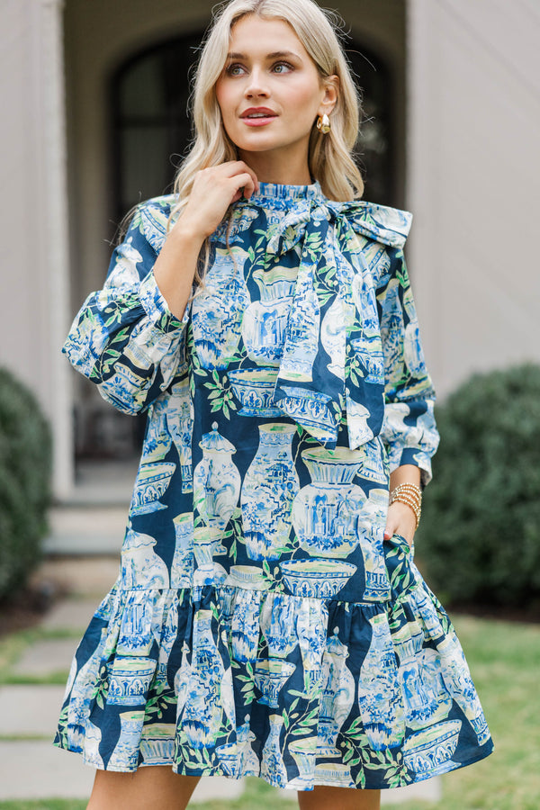 mint green and navy dress Shirt Navy Blue And Mint Green Dress Send The Invite Navy Blue Printed Dress Shop The Mint