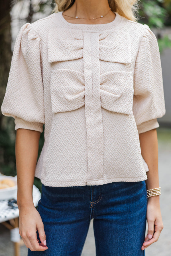Life With You Textured Cream Bow Blouse