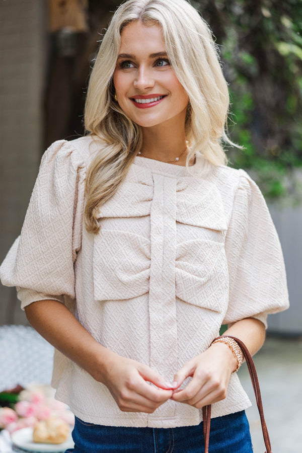 Life With You Textured Cream Bow Blouse